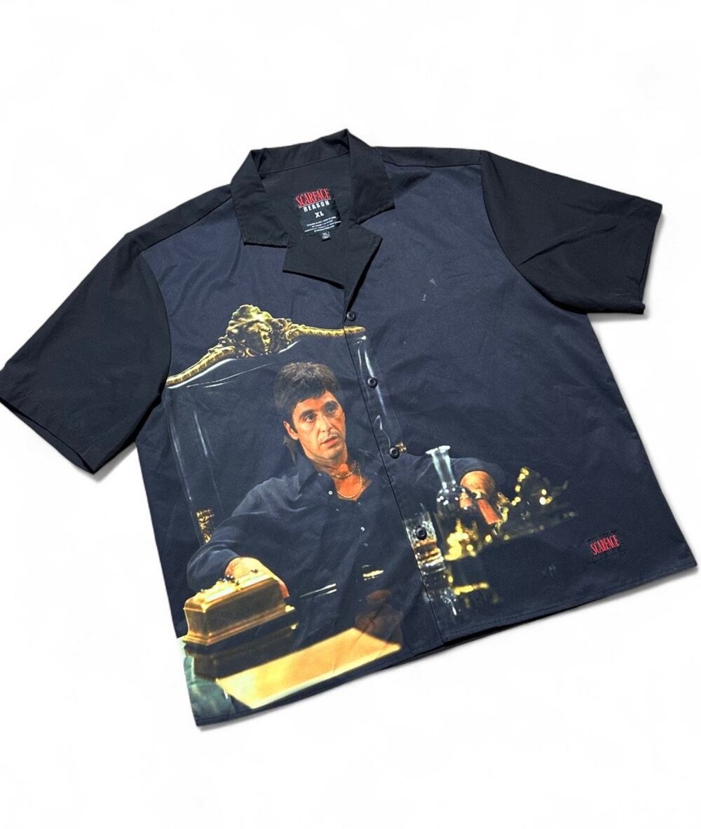 Scarface Tony Montana Button Up Shirt XL Reason Black Camp Collar Movie Print
